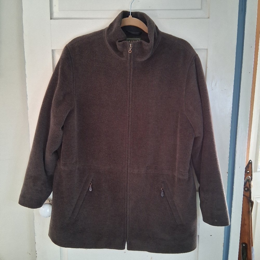 L.L. Bean Women's Chocolate Brown Fuzzy Wool Blend Fleece Zip-Up Utility Jacket